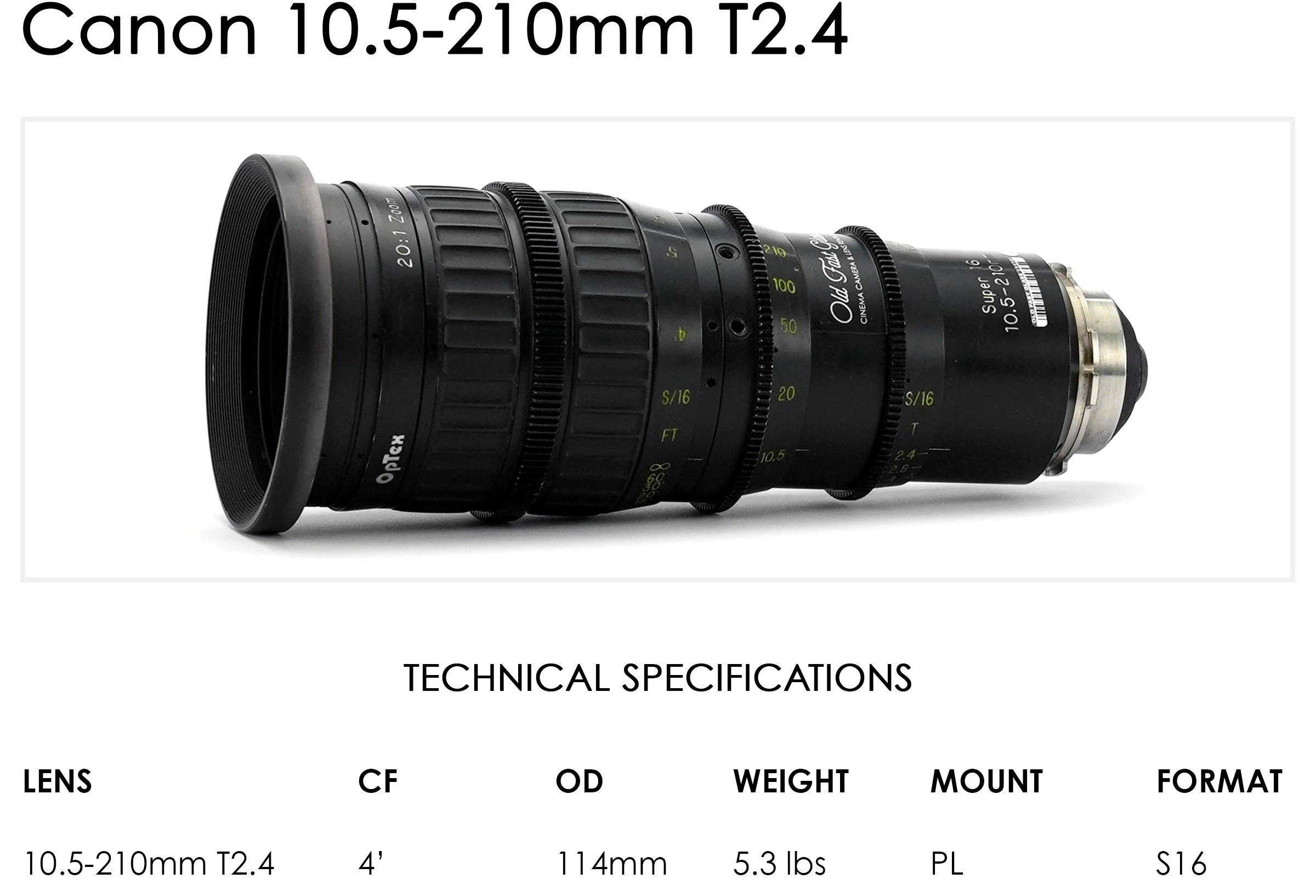 Rent Canon 10.5-210mm S16 Zoom Lens — OLD FAST GLASS